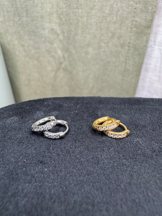 10mm Pave CZ Round Huggie Earrings